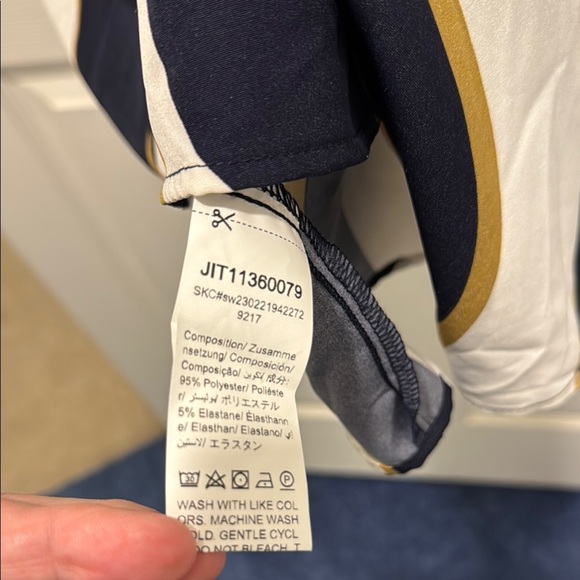 Stylish Navy and Gold Striped Mini Dress - Picture 6 of 8